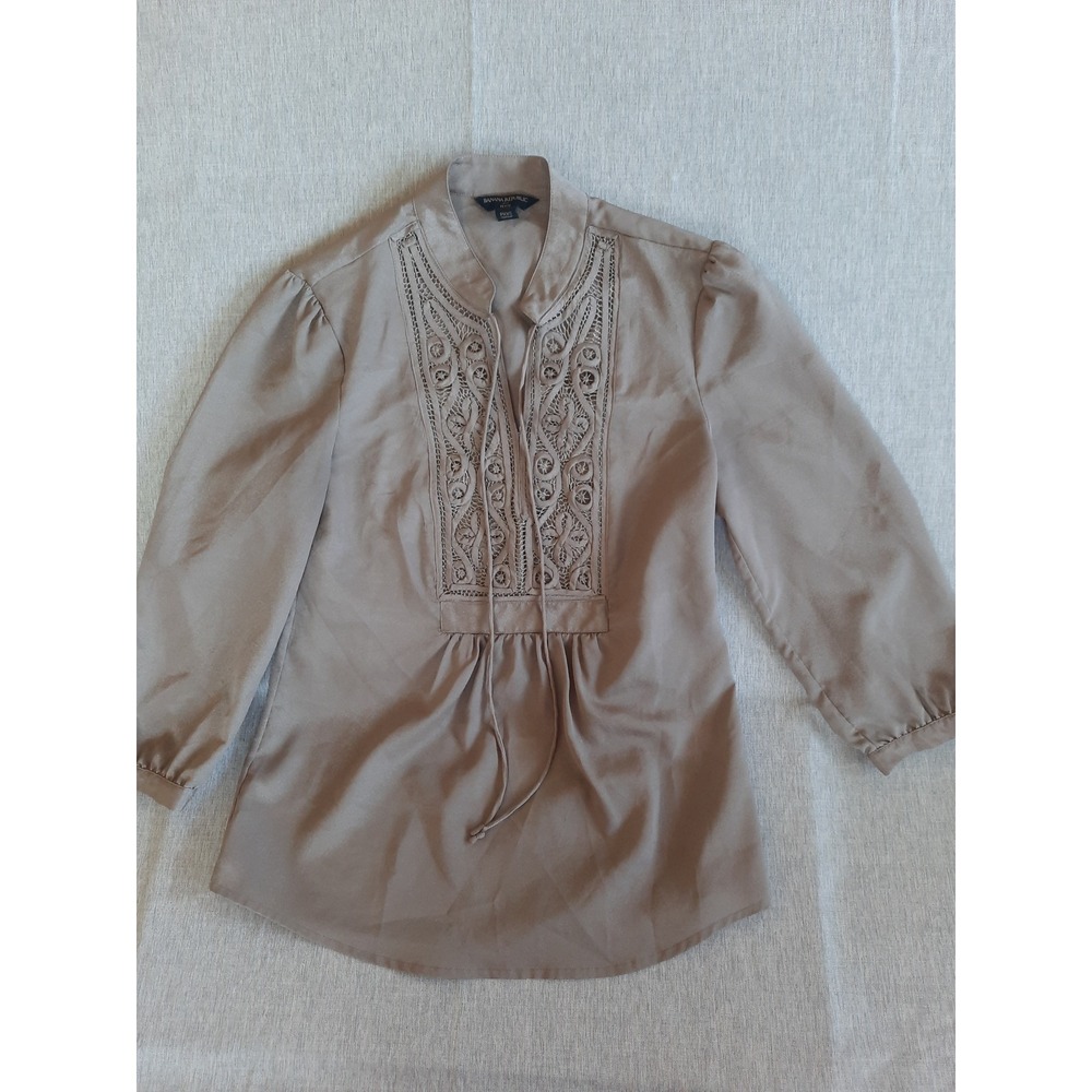 Banana Republic Women Petite XXSP Crochet Embroider Drawstring Blouse 3/4 Sleeve